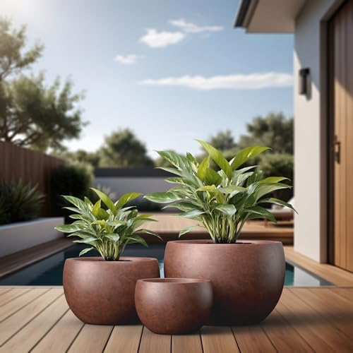 Kante Set of 3 Rusty Concrete Bowl Planters 19.9" 15.7" 11.8" Dia - Image 6