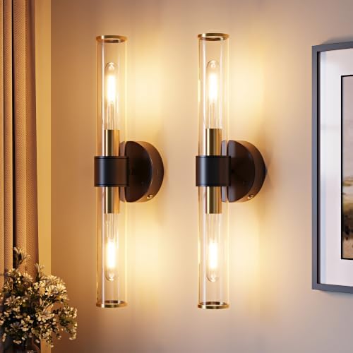 Black Gold Battery Operated Wall Sconces Set of 2, Wireless Sconce Light by Morauroral