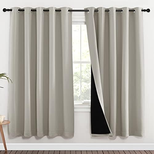 NICETOWN 100% Blackout Window Curtain Panels, Full Light Blocking Drapes with Black Liner for Nursery, 72-inch Drop Thermal Insulated Draperies (Natural, 2 Pieces, 70-inch Wide Per Panel) by NICETOWN