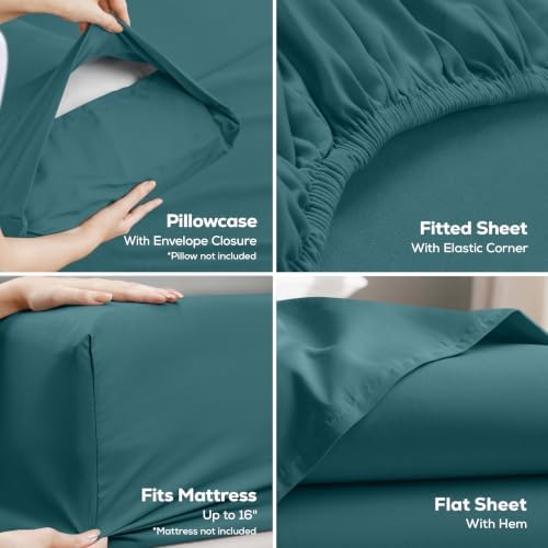 Twin XL Sheet Set, 3 Pieces 16" Deep Pocket Hotel Luxury Sheets, Denim Blue - Image 3