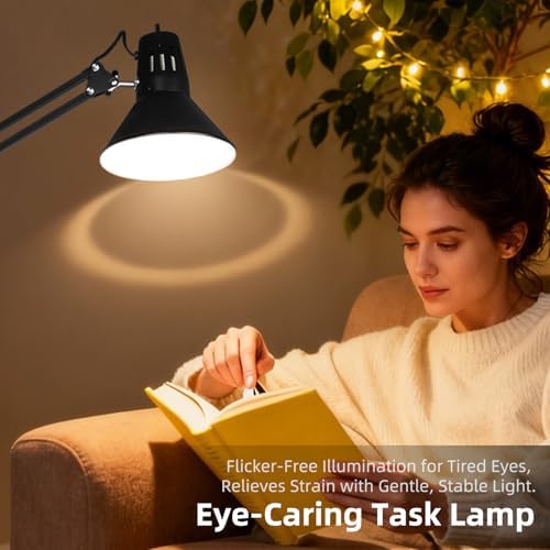 Black Dimmable Desk Lamp with Clamp, Extra-Tall Adjustable Swing Arm - Image 5