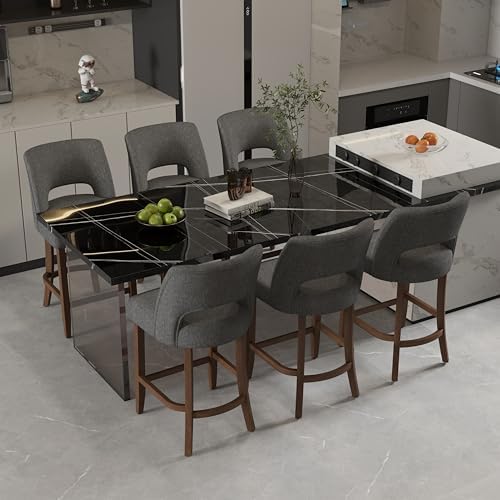 VKNOW Bar Stools Set of 6, 26" Fabric Counter Height Bar Stools, Charcoal by VKNOW