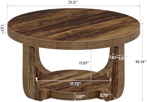 Tribesigns Round Coffee Table, 2-Tier Circle Coffee Table with Storage, Modern Wooden Accent Center Table for Living Room, Thick Tabletop & Base, Dark Brown - Image 2