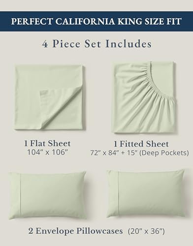 LANE LINEN California King Sheets 100% Organic Cotton Percale 4pc - Mineral - Image 4