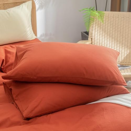 BESTOUCH Cotton Solid Duvet Cover Set Burnt Brick Red Oversized Full - Image 7