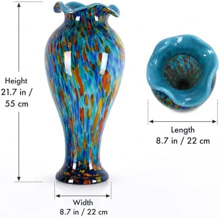 20" Tall Hand Blown Glass Vase – Pretty Ruffle Wide Mouth Decorative Flower Vase, for Modern Home Decor, Ideal Centerpiece for Living Rooms, Wedding & Home Decor - Image 3