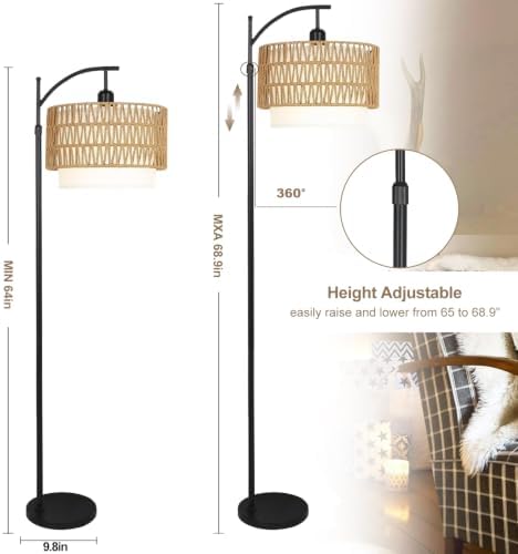 ZECOXOL Arc Floor Lamp for Living Room Boho Floor Lamps with Remote Control & with 3 Color Temperatures,Rattan Wicker Standing Lamp Dimmable Tall Floor Lamp for Bedroom Living Room Corner - Image 5