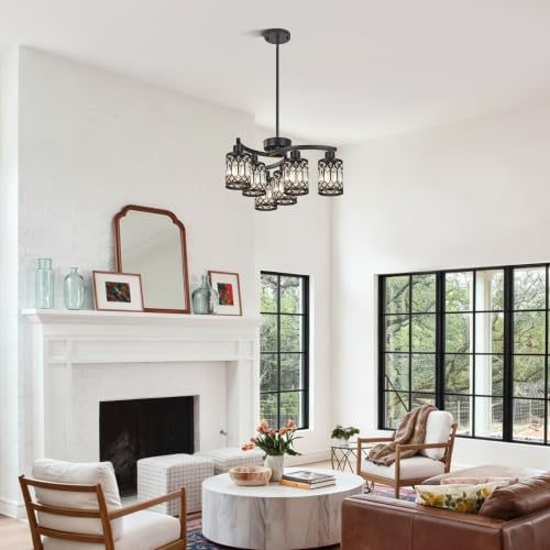 CNRATYE 6-Light Black Crystal Chandelier, Farmhouse Dining Room Chandelier - Image 4