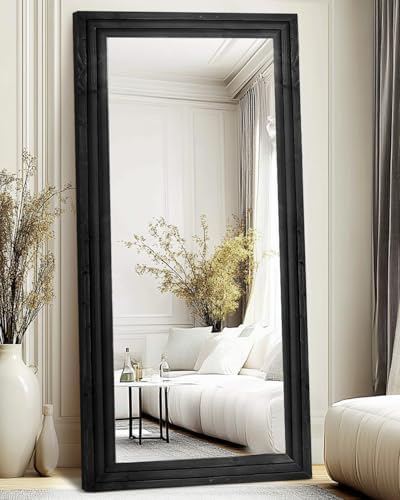 76x34in Full Length Mirror, 3-Tier Stepped Solid Wood Frame, Black by ABSWHLM