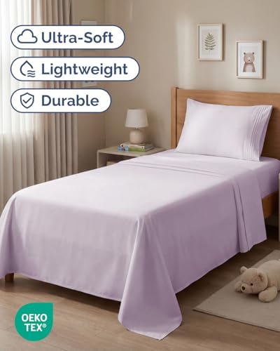 Twin Size 3 Piece Sheet Set - Breathable & Cooling Sheets - Light Lavender - Image 2