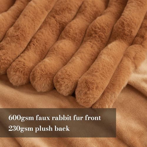 Amélie Home Soft Faux Fur Throw Blanket for Couch, Orange Brown, 55"x70" - Image 2