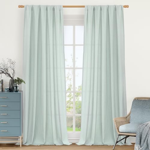 LAMIT Linen Sheer Curtains 84 inch for Living Room, Light Blue, 2 Panels by LAMIT