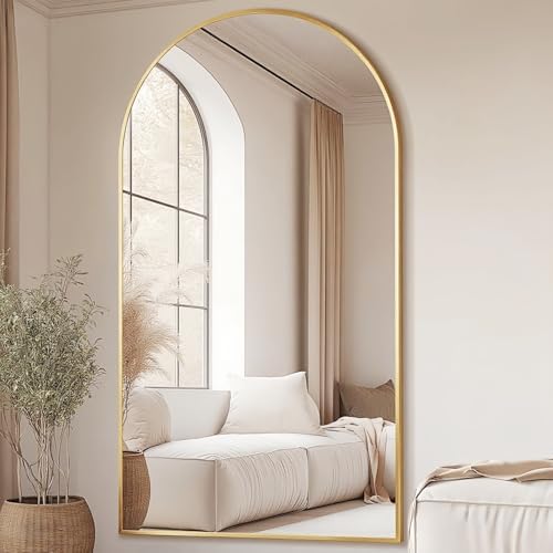 Prywot Full Length Mirror, Oversized 77"x38" Arched-Top Floor Mirror, Gold - Image 3