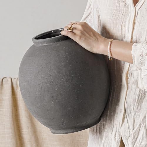 Ceramic Rustic Vase, 10.8 Inch Farmhouse Minimalist Tall Flower Vase for Table, Living Room, Home Decor, Bathroom, Holiday, Wedding, Set of 1,Sandstone Dark Grey by LETAUCIGARDEN