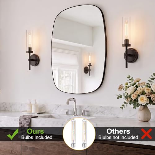 SANTOSTOCK Oil Rubbed Bronze Wall Sconces Set of Two, Bathroom Wall Sconces Vanity Lights with Clear Glass Shade, Modern Farmhouse Wall Mount Lights for Mirror Bedroom Living Room Stairwell Hallway - Image 3