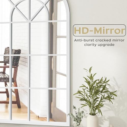 Dewfig Arched Wall Mirror, 42"x30" Metal Frame Windowpane Mirror, White - Image 5