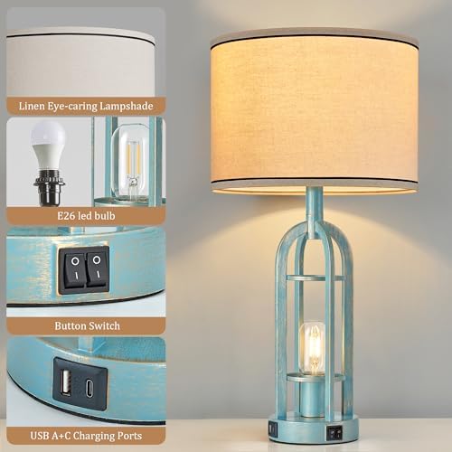 SRJJA 24" Farmhouse Table Lamps for Living Room Bedroom Set of 2, USB A+C - Image 5