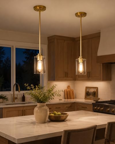 Pendant Lights Kitchen Island, Farmhouse Gold Pendant Lighting with Clear Glass Shade, Kitchen Pendant Lighting Over Island for Dining Room Entryway, AD-22281-1P-GD-C - Image 6