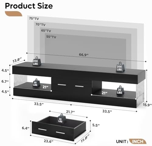 Bestier 67" Modern TV Stand for 75 Inch TV, LED Entertainment Center, Black - Image 2