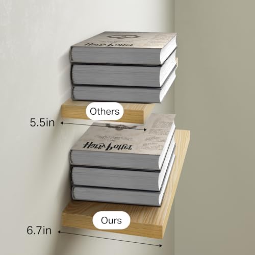 BAYKA Floating Shelves for Wall, 22.5 inches Wall Mounted Rustic Wood Shelves for Bathroom, Bedroom, Living Room, Floating Shelves for Books/Storage/Decor (Oak-Toned,Set of 3) - Image 6