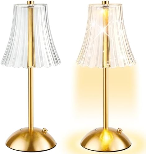 2 Pcs Cordless Table Lamp Rechargeable Touch Lamp, Gold Flower by Bornerwhite