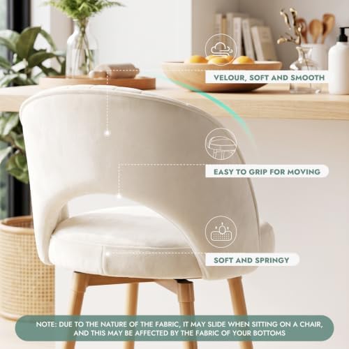 Swivel Bar Stools Set of 3, Counter Height Barstools for Kitchen Island, 26" Seat Height Bar Chairs for Dining Room, Velvet Upholstered Bar Stool with Back and Footrest, White - Image 4