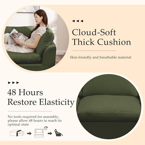 Korser 110" Cloud Sectional Couches for Living Room, Modern Modular Sectional Sofa with Ottoman, Boneless Cloud Couch with Comfy Deep Seats, Fluffy Chenille L-Shape Sofa Couch for Living Room, Green - Image 3