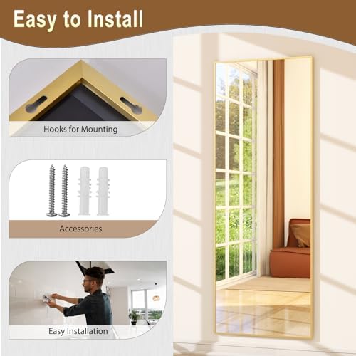 GLSLAND 58"x18" Full Length Mirror Full Body Mirror Freestanding Hanging or Leaning Rectangle Floor Mirror Aluminum Alloy for Bedroom Bathroom Living Room,Gold - Image 7