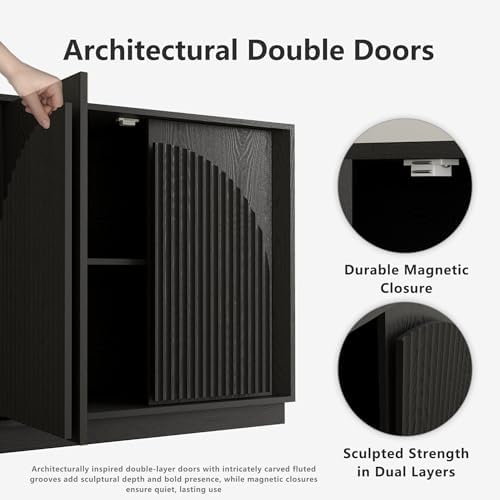 win2win 65" Sideboard Buffet Cabinet with Storage, Modular Credenza, Black - Image 5