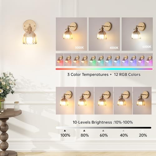 Shenmoyl Vintage Battery Operated Wall Sconce with Amber Tulip Glass Lampshade Rechargeable Battery Powered Wall Light with Remote Control for Bedside Bedroom Doorway, Set of 2 - Image 6