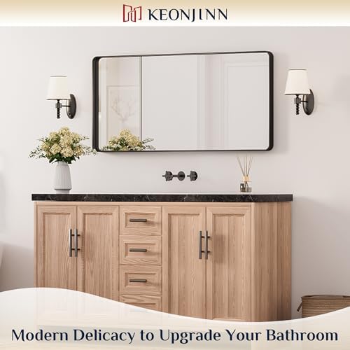 Keonjinn 42 x 20 Inch Black Bathroom Mirror for Over Sink, Tempered Glass - Image 2