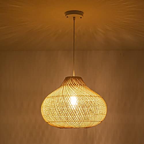 Rattan Pendant Light, 16.5" Hand-Woven Wicker Chandelier Boho Hanging Light Fixture, Farmhouse Natural Raindrop Basket Ceiling Light for Dining Room Kitchen Island Bedroom Living Room, E26 - Image 3