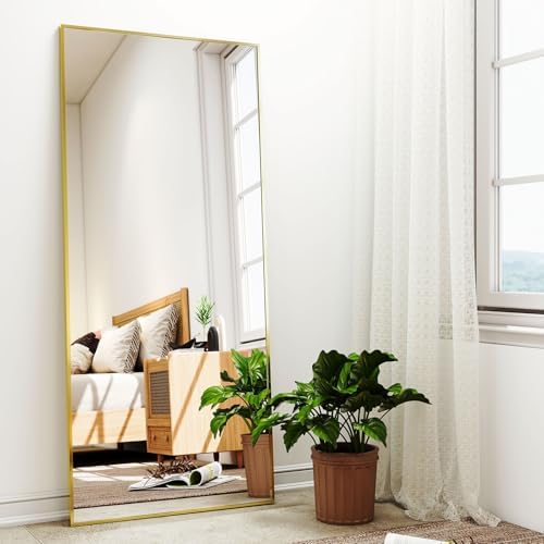 Easly Full-Length Mirror, 24"x68" Floor Mirror with Stand, Wall-Mounted Mirror for Bathroom, Dressing Room - Hanging or Leaning - Full Body Mirrors for Bedroom, Gold - Image 3