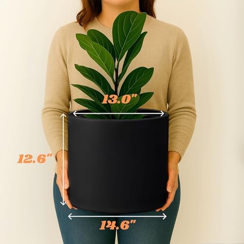 Fox & Fern Large Planter for Indoor or Outdoor, Black Matte, 14.6 Inch - Image 6