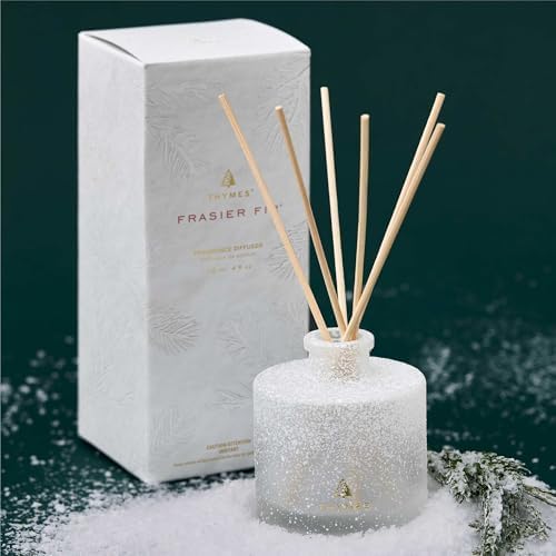 Thymes Frasier Fir Reed Diffuser Set – Includes Reeds, Fragrance Oil, and Frosted Glass Bottle – Fragrance Oil Diffuser – Room Fresheners – Luxury Home Decor – White (Flocked, 4 fl oz) - Image 2