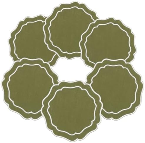 Linen Coasters for Drinks, Set of 6, 4.5 inch, Lime by EmbroideryLinenVN