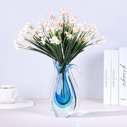 Blue Hand Blown Glass Vase – Oval Decorative Art Glass for Centerpieces, Murano Inspired Decor for Dining Room, Entryway Table, or Shelf, Handmade Glass Vase for Home Display (Blue Green) - Image 6
