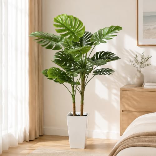 5FT Fake Monstera Plant with White Planter & Thickened Trunk - Image 6