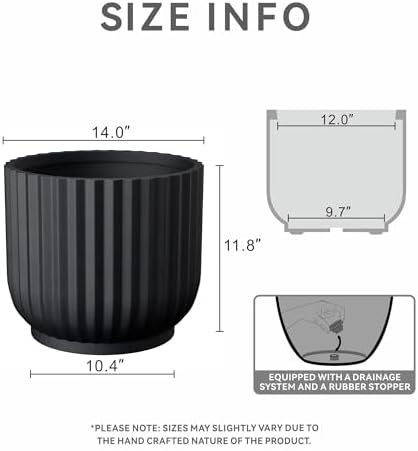 Kante Accent Round Pedestal Black Concrete Planter 14" Dia, Outdoor - Image 2