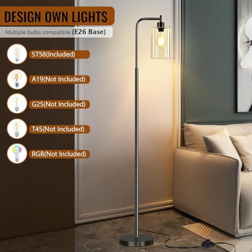 Floor Lamps for Living Room with One Bulb, Sturdy Glass Shade, Foot Switch - Image 4