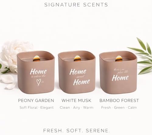 Luxury Candle Gift Set - 3 Large 9.8oz Scented Soy Candles with Wood Wicks - Home Collection: White Musk, Bamboo Forest & Peony Garden - Great Gifts for Any Occasions - 150+ HR Total Burn Time - Image 2