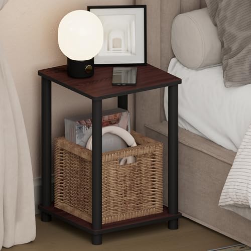 Furinno Turn-N-Tube Toolless 2-Tier Open Shelf Night Stand, Dark Cherry by Furinno-FitsYourSpaceFitsYourBudget