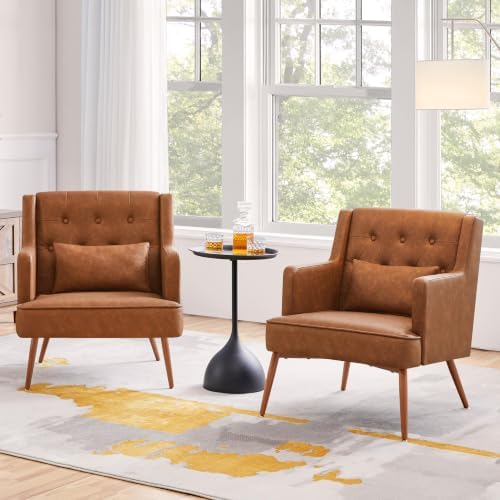 Yaheetech Accent Chairs Set of 2, Mid-Century Modern Armchairs, Retro Brown by Yaheetech