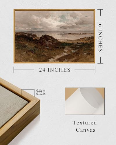 InSimSea Framed Canvas Wall Art Vintage Decor, Seaside Path Wilderness Landscape Paintings Artwork, Large Prints, Retro Wall Decorations for Living Room Bedroom Bathroom, 16"x24" - Image 5