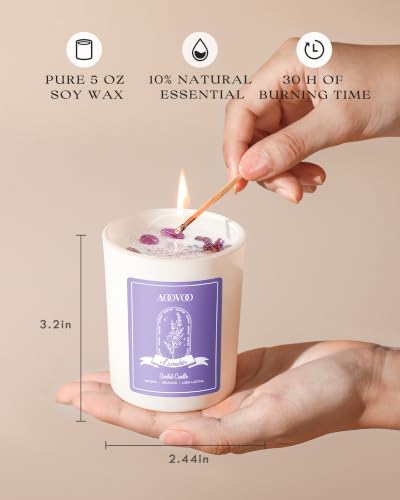 AOOVOO Lavender Scented Candles for Women - Aromatherapy Candle with Crystals Inside, 5oz Soy Candles for Home Scented, Birthday Gifts Christmas Candle for Women Mom - Image 2