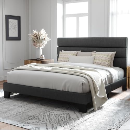 Allewie Cal King Size Platform Bed Frame with Fabric Upholstered Headboard - Image 3