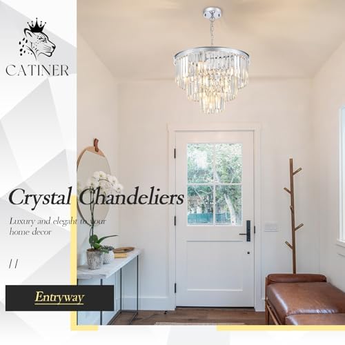 CATINER 20" Modern Crystal Chandeliers,7 Lights Chrome Round Light Fixture - Image 4