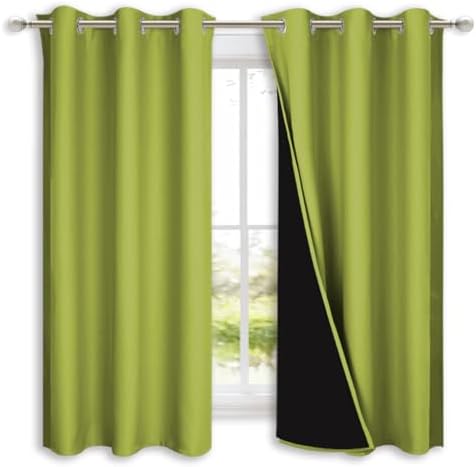 NICETOWN 100% Blackout Curtains 45 inches Long, Fresh Green, 1 Pair, 42 inches Width Each Panel, 2 Thick Layers Completely Blackout Window Treatment Thermal Insulated Lined Drapes for Small Window by NICETOWN