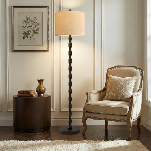 Wood Floor Lamps for Living Room Rattan Floor Lamp with Remote Control& 3 Color Temperature,Dimmable Rustic Floor Lamp Black Mid Century Modern Standing Lamp Tall Farmhouse Floor Lamp For Bedroom - Image 7