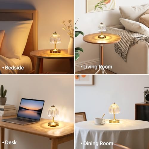 Shenmoyl Tulip Small Table Lamp, 5200mAh Cordless Touch Control Mini Table Lamp with 3 Color Temps & Stepless Dimming, Perfect for Small Spaces like Dressers, Bedsides, Bookshelves (Transparent Tulip) - Image 5
